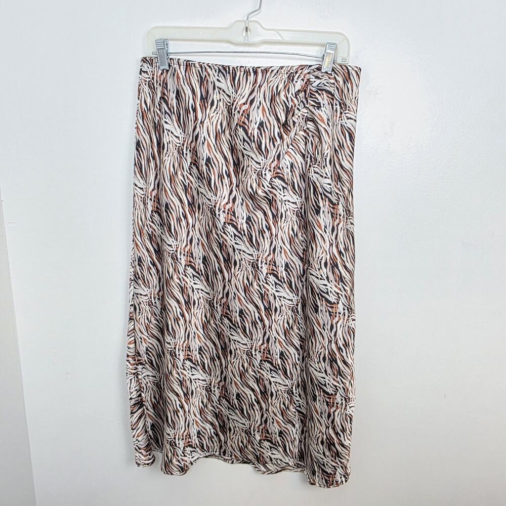 Chenault White Black Brown Feminine Whimsygoth Slip‎ Midi Skirt Size Large